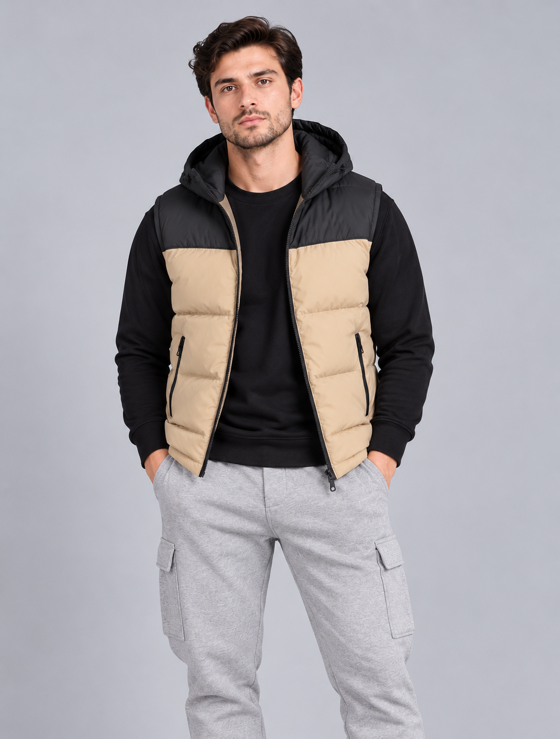 Men's winter thermal puffer vest featuring an insulated, sleeveless quilted design optimized for cold-weather layering