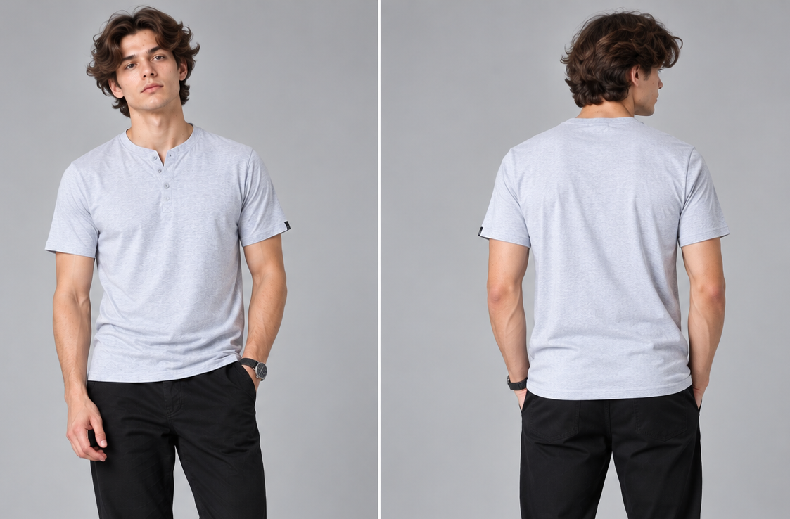 Pack of 5 Men's Henley Shirt Tee Top Plain V Neck Half Sleeves