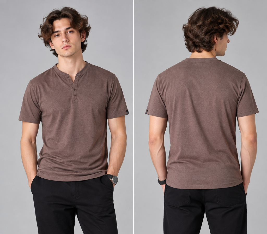 Pack of 5 Men's Henley Shirt Tee Top Plain V Neck Half Sleeves