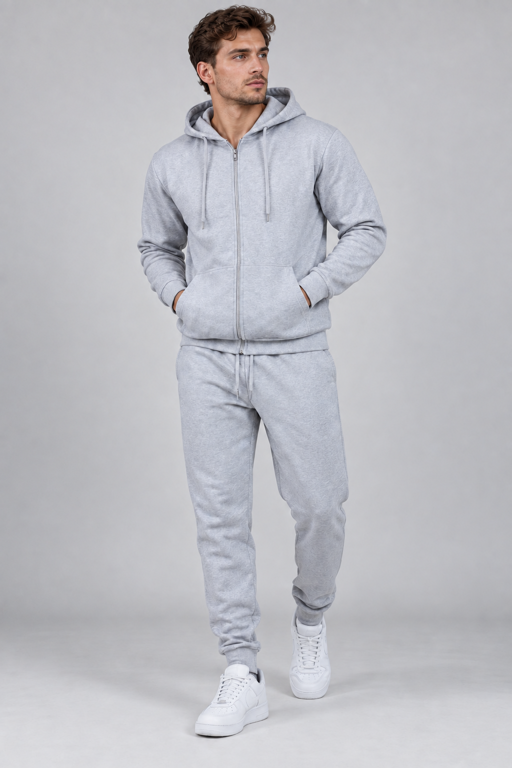 Men's 2 pcs Zipper Hoodie & Drawstring Waist Pant Set | Men's Zip Hoodie Tracksuit Set