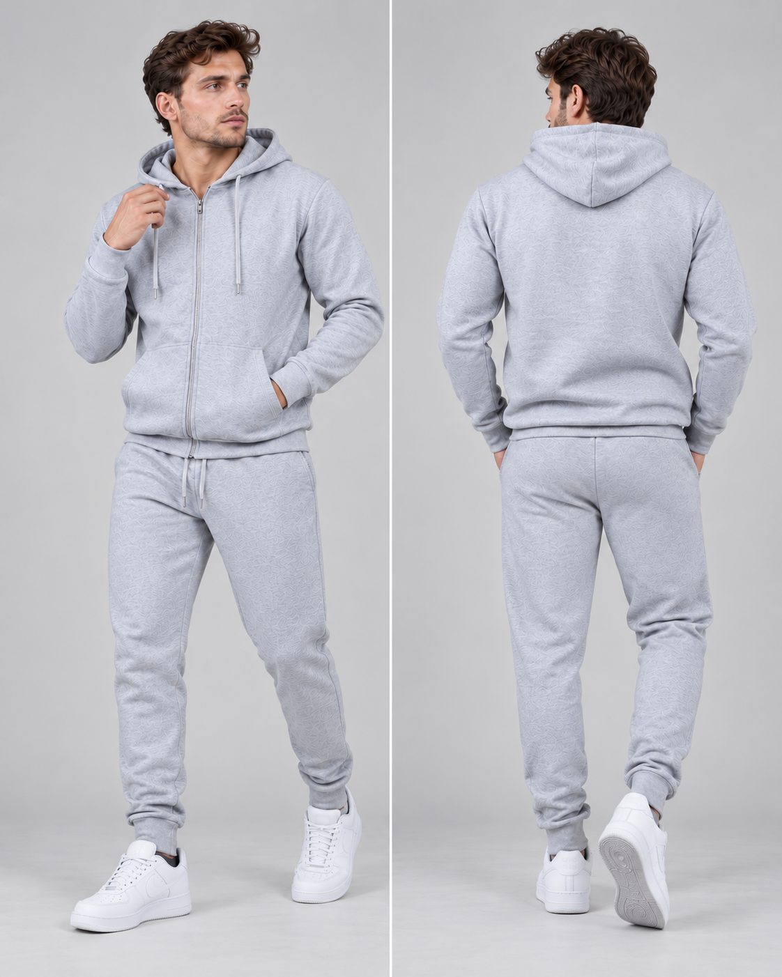 Men's 2 pcs Zipper Hoodie & Drawstring Waist Pant Set | Men's Zip Hoodie Tracksuit Set