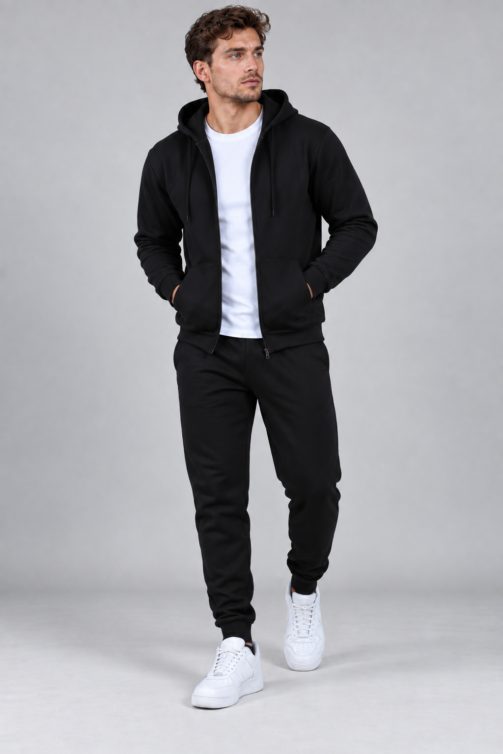 Men's 2 pcs Zipper Hoodie & Drawstring Waist Pant Set | Men's Zip Hoodie Tracksuit Set