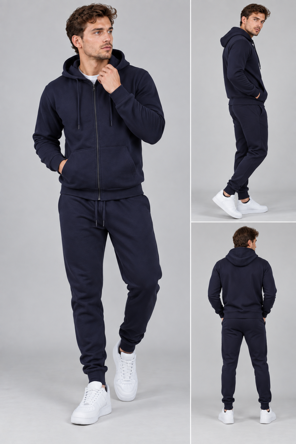 Men's 2 pcs Zipper Hoodie & Drawstring Waist Pant Set | Men's Zip Hoodie Tracksuit Set