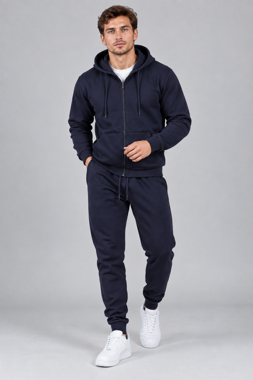 Men's 2 pcs Zipper Hoodie & Drawstring Waist Pant Set | Men's Zip Hoodie Tracksuit Set