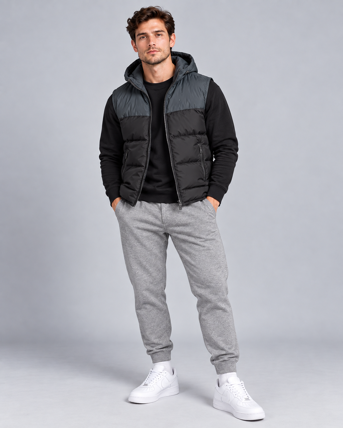 Men's winter thermal puffer vest featuring an insulated, sleeveless quilted design optimized for cold-weather layering