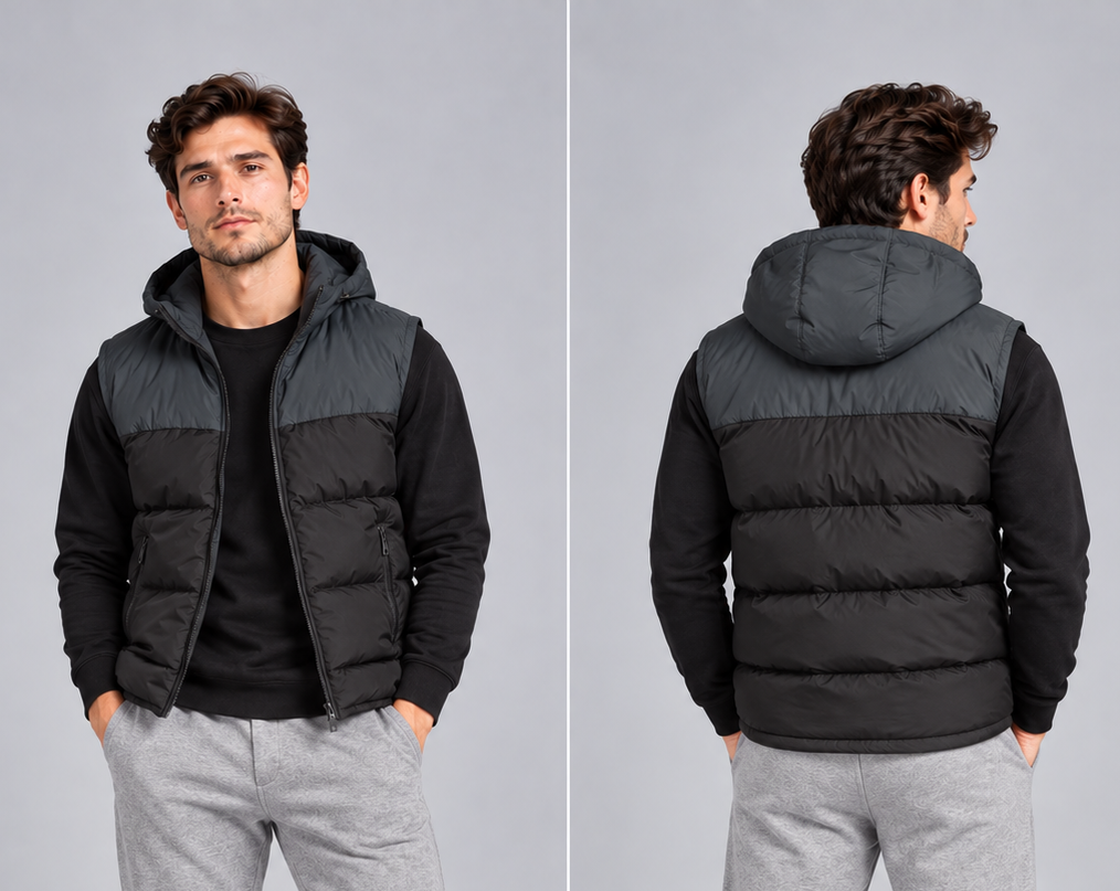 Men's winter thermal puffer vest featuring an insulated, sleeveless quilted design optimized for cold-weather layering