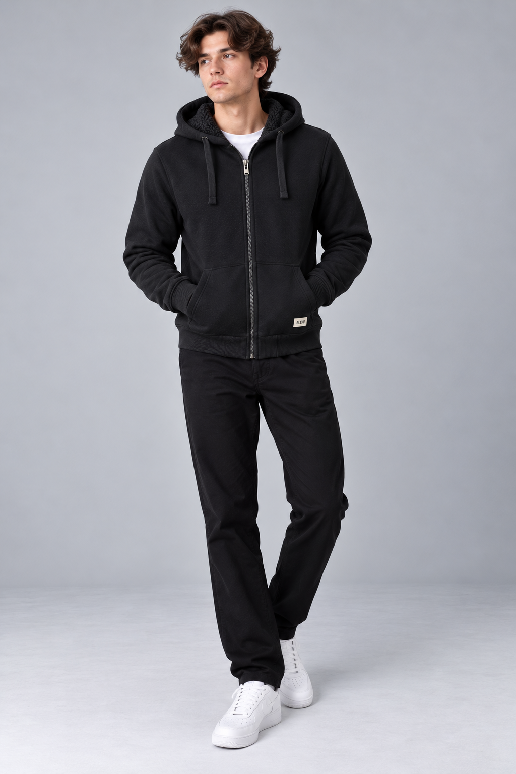 Heavyweight FleMen’s ece Fur-Lined Zip Through Hoodie – Kangaroo Pocket, Ribbed Cuffs & Hem – M–XXL