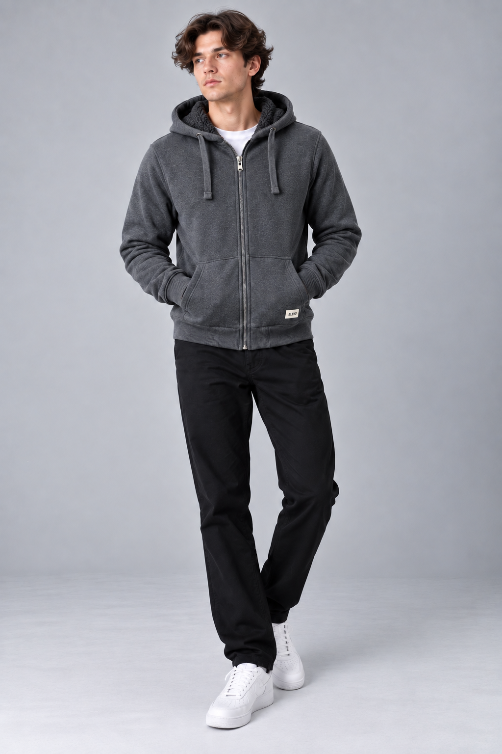 Heavyweight FleMen’s ece Fur-Lined Zip Through Hoodie – Kangaroo Pocket, Ribbed Cuffs & Hem – M–XXL