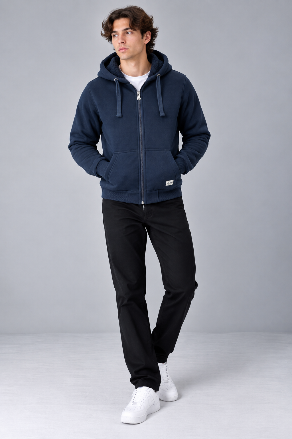 Heavyweight FleMen’s ece Fur-Lined Zip Through Hoodie – Kangaroo Pocket, Ribbed Cuffs & Hem – M–XXL