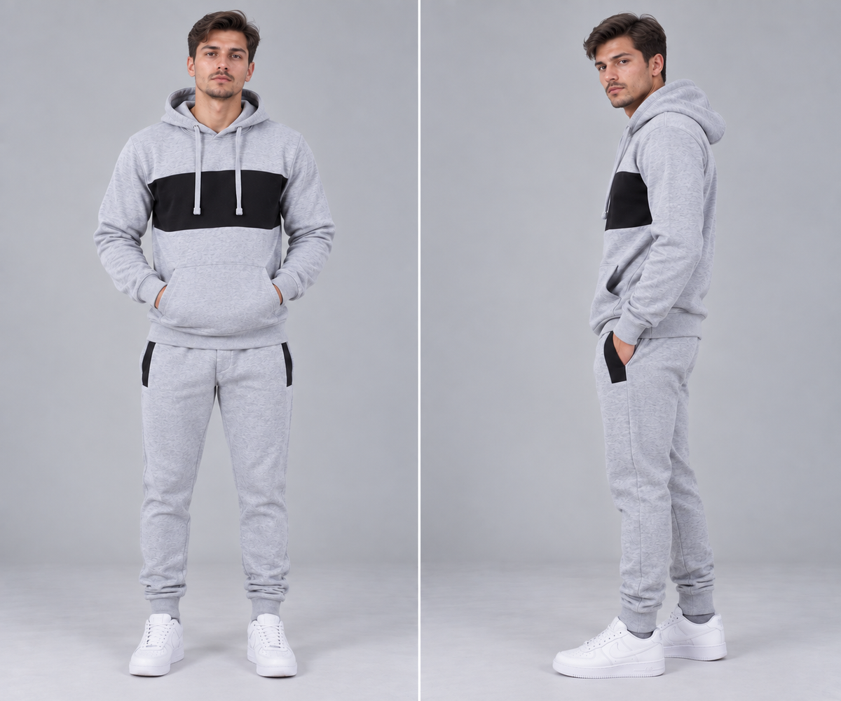 Mens Tracksuit Fleece Pullover Hooded Front Stripe