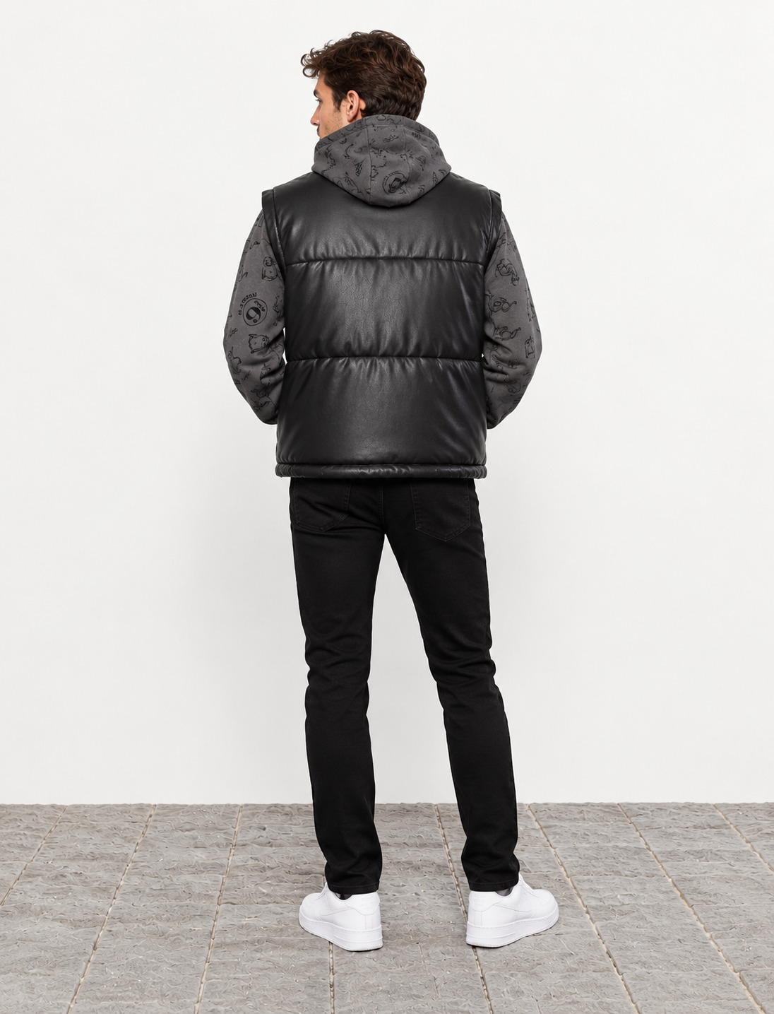 Stand Up Collar Plain Leather Look Inflatable Vest