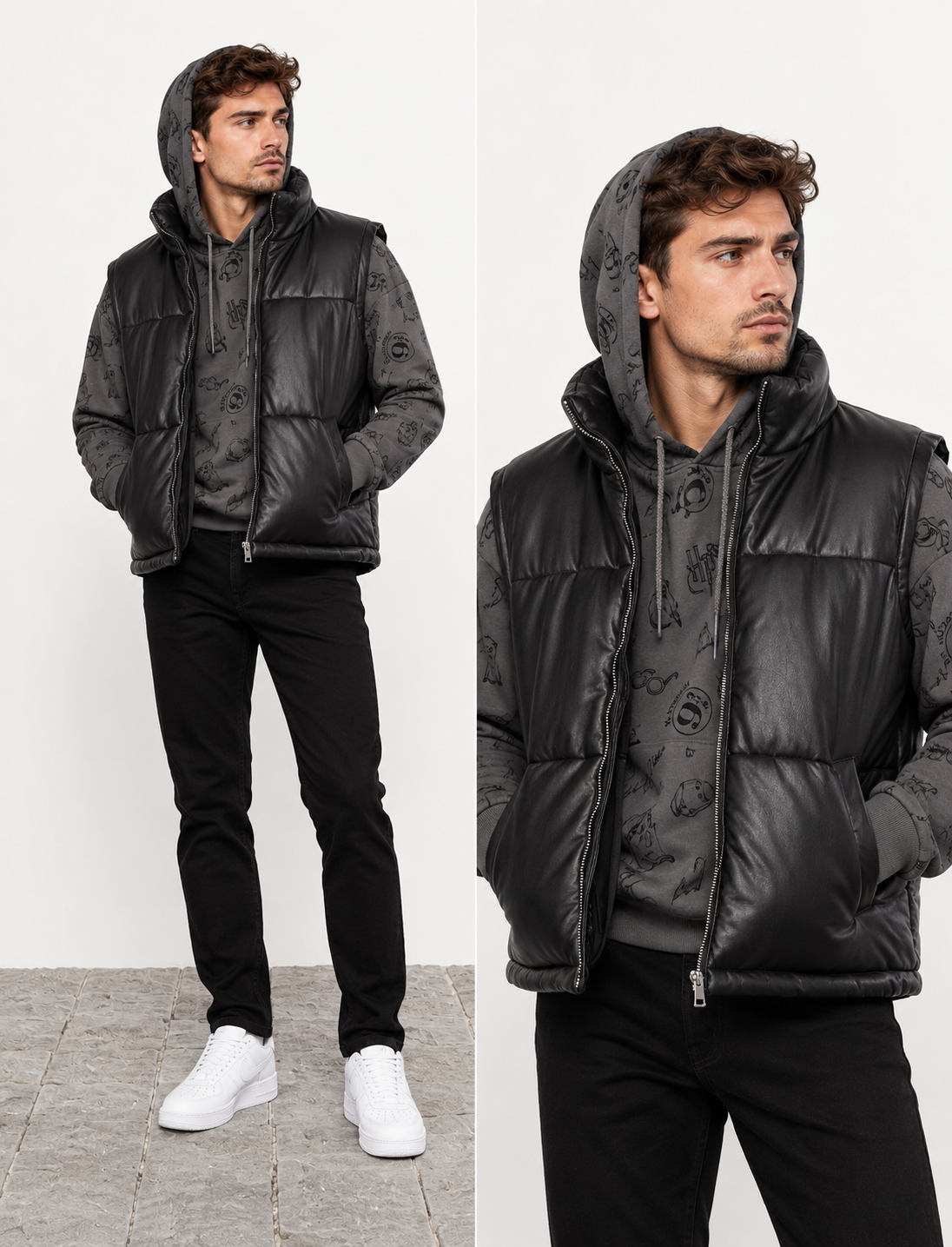 Stand Up Collar Plain Leather Look Inflatable Vest