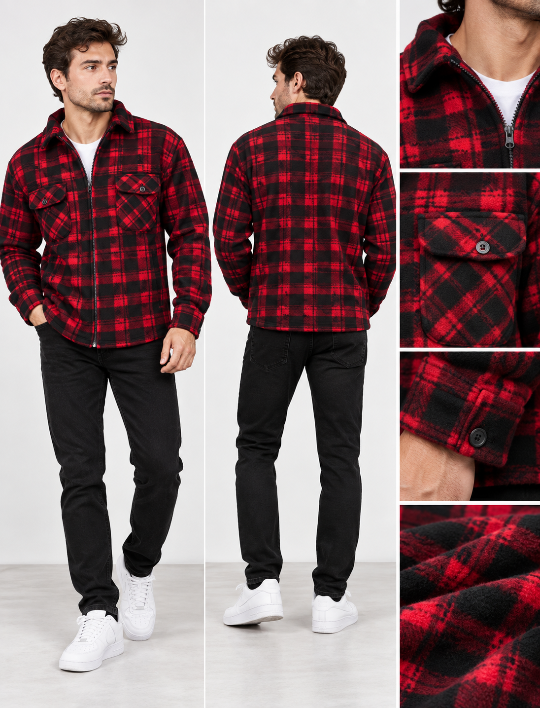 MENS LUMBERJACK CHECK COLLAR PADDED SHIRT THICK FUR LINED WINTER WORK SHIRT