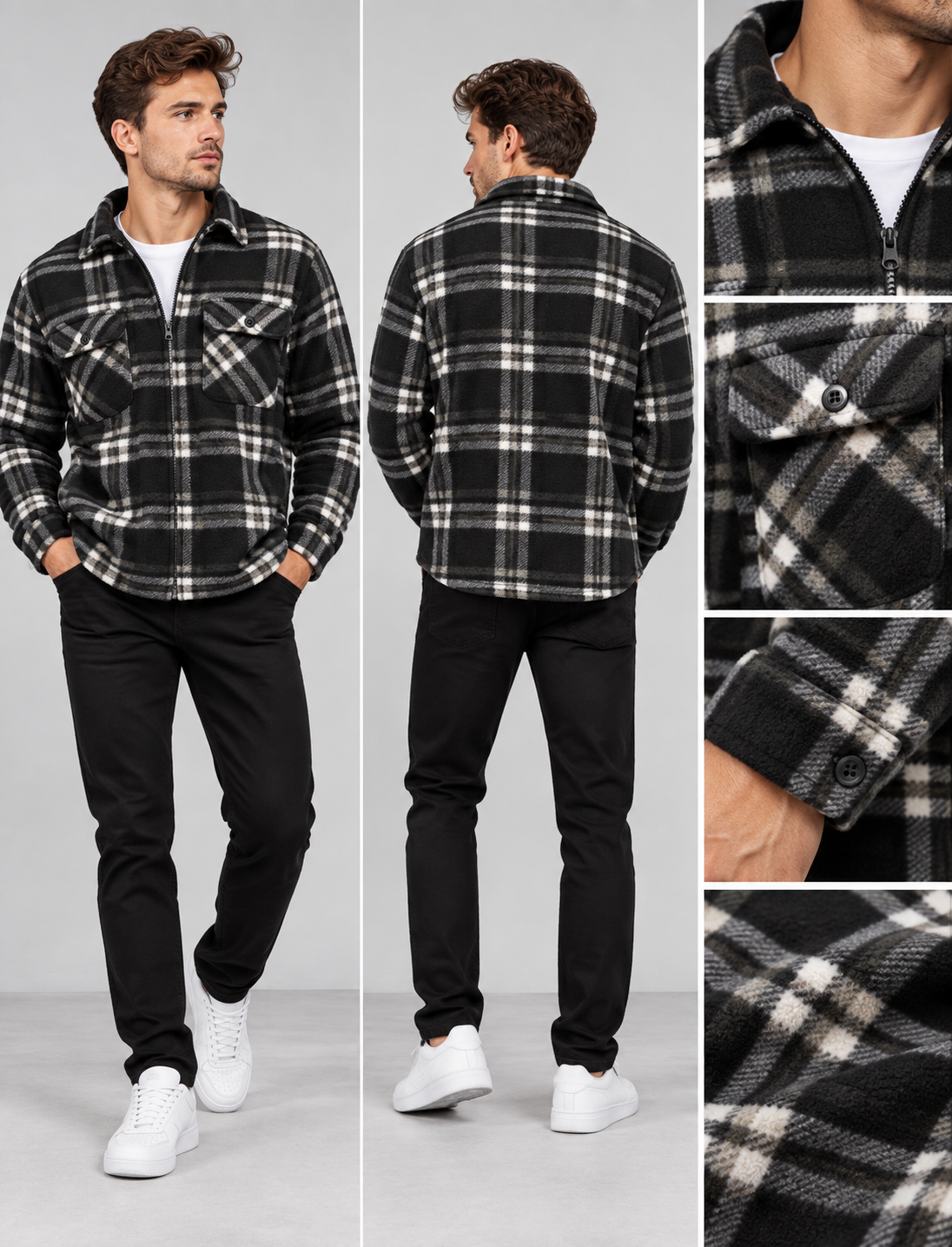 MENS LUMBERJACK CHECK COLLAR PADDED SHIRT THICK FUR LINED WINTER WORK SHIRT