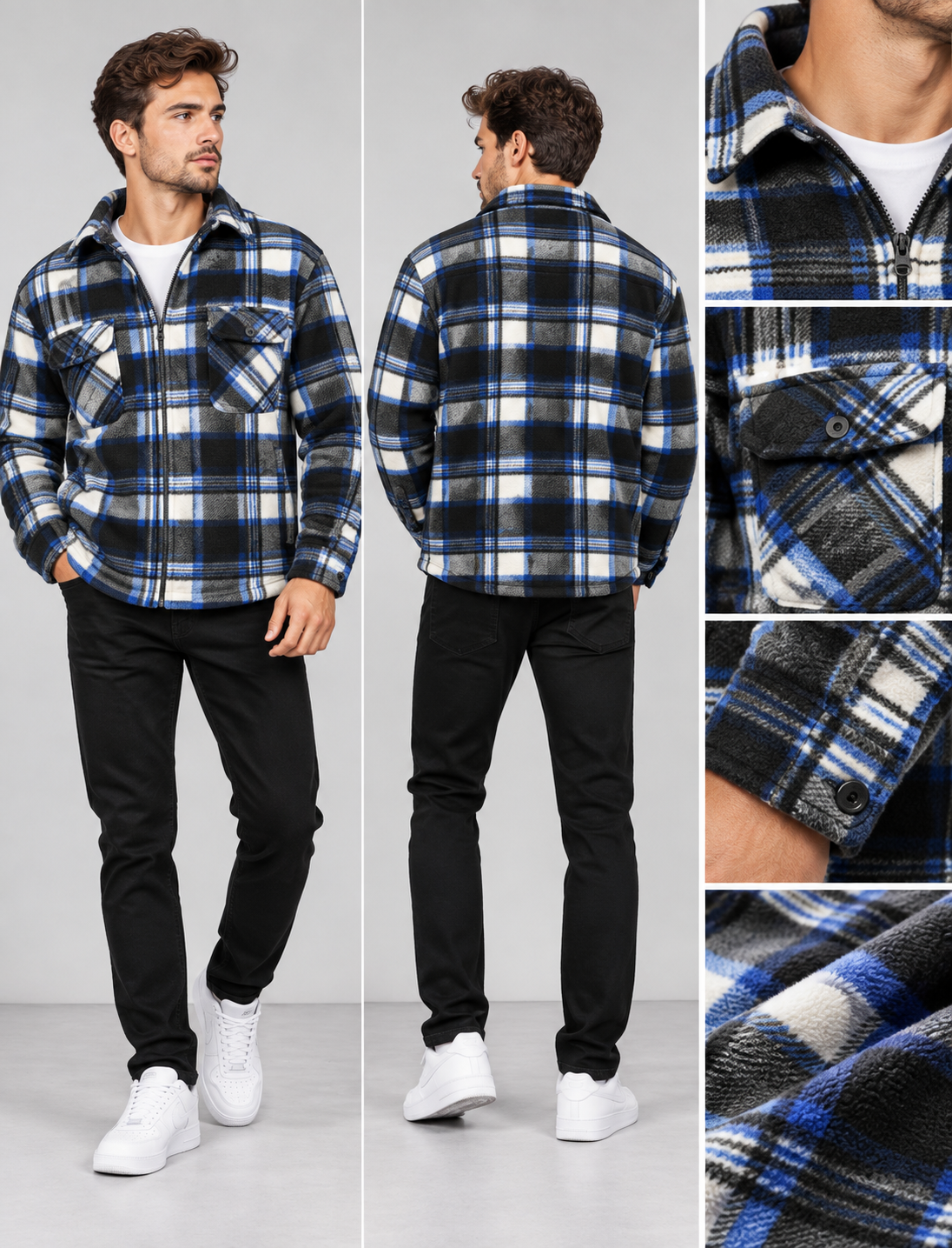 MENS LUMBERJACK CHECK COLLAR PADDED SHIRT THICK FUR LINED WINTER WORK SHIRT