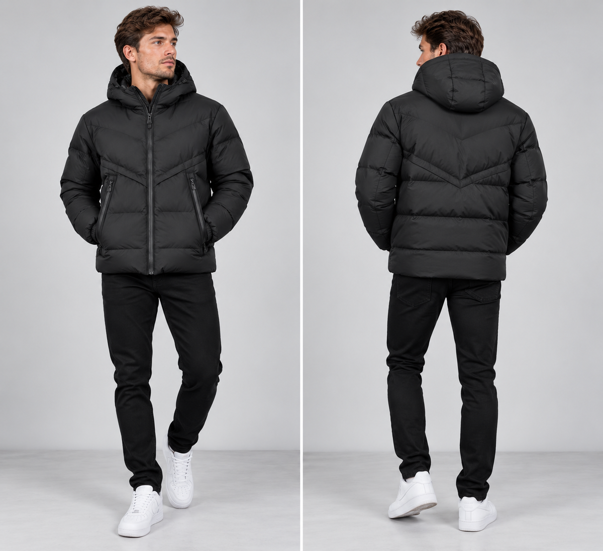 Winter Jackets For Men Color Block Hooded Puffy Puffer Jacket Elasticated Cuffs & Zipper Pockets Thermal Coats Heavy Weight Down Quilted Windproof Top Coat
