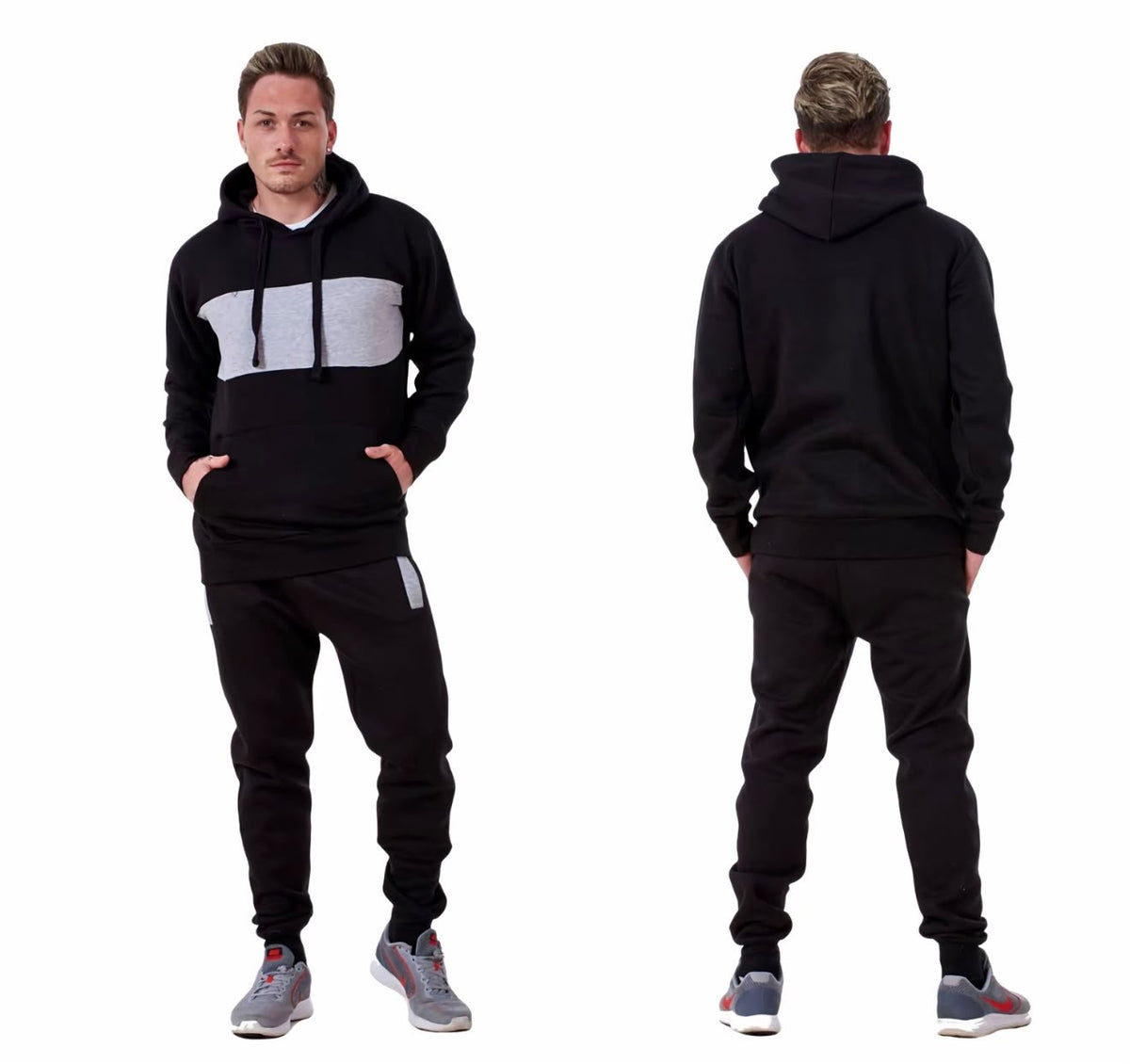 Veylan Men’s Cut & Sew Panel Hoodie & Jogger Tracksuit Set
