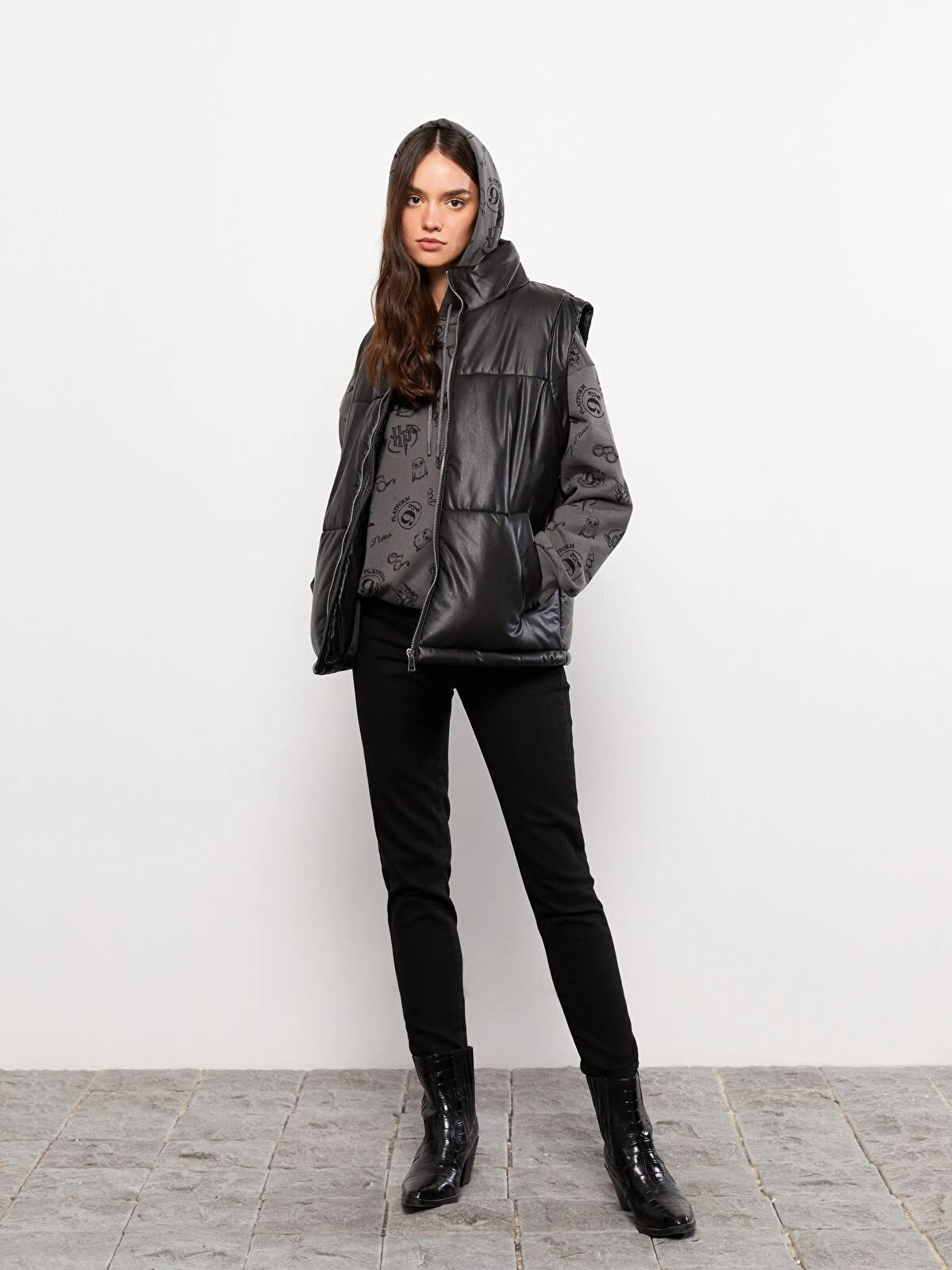 Stand Up Collar Plain Leather Look Inflatable Vest