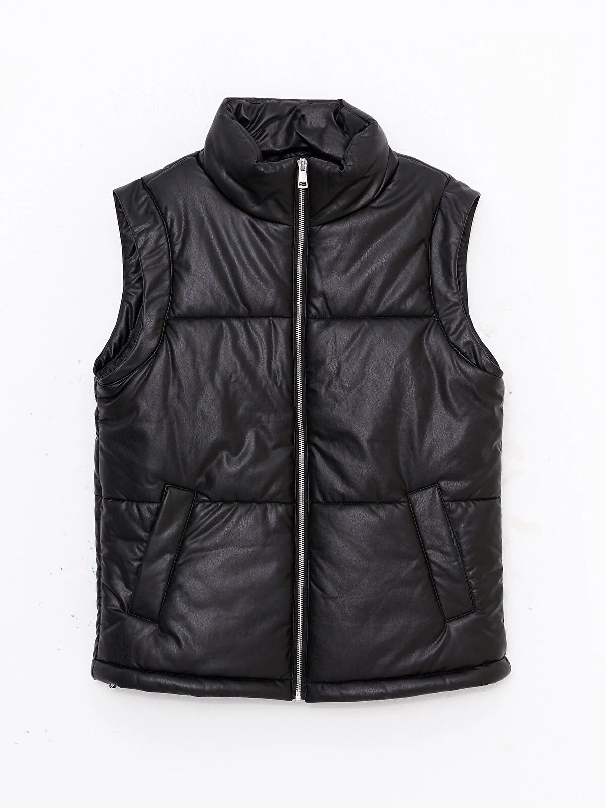 Stand Up Collar Plain Leather Look Inflatable Vest
