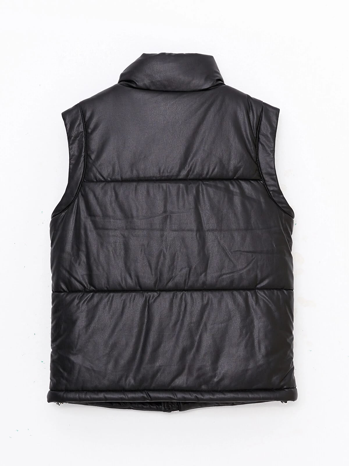 Stand Up Collar Plain Leather Look Inflatable Vest