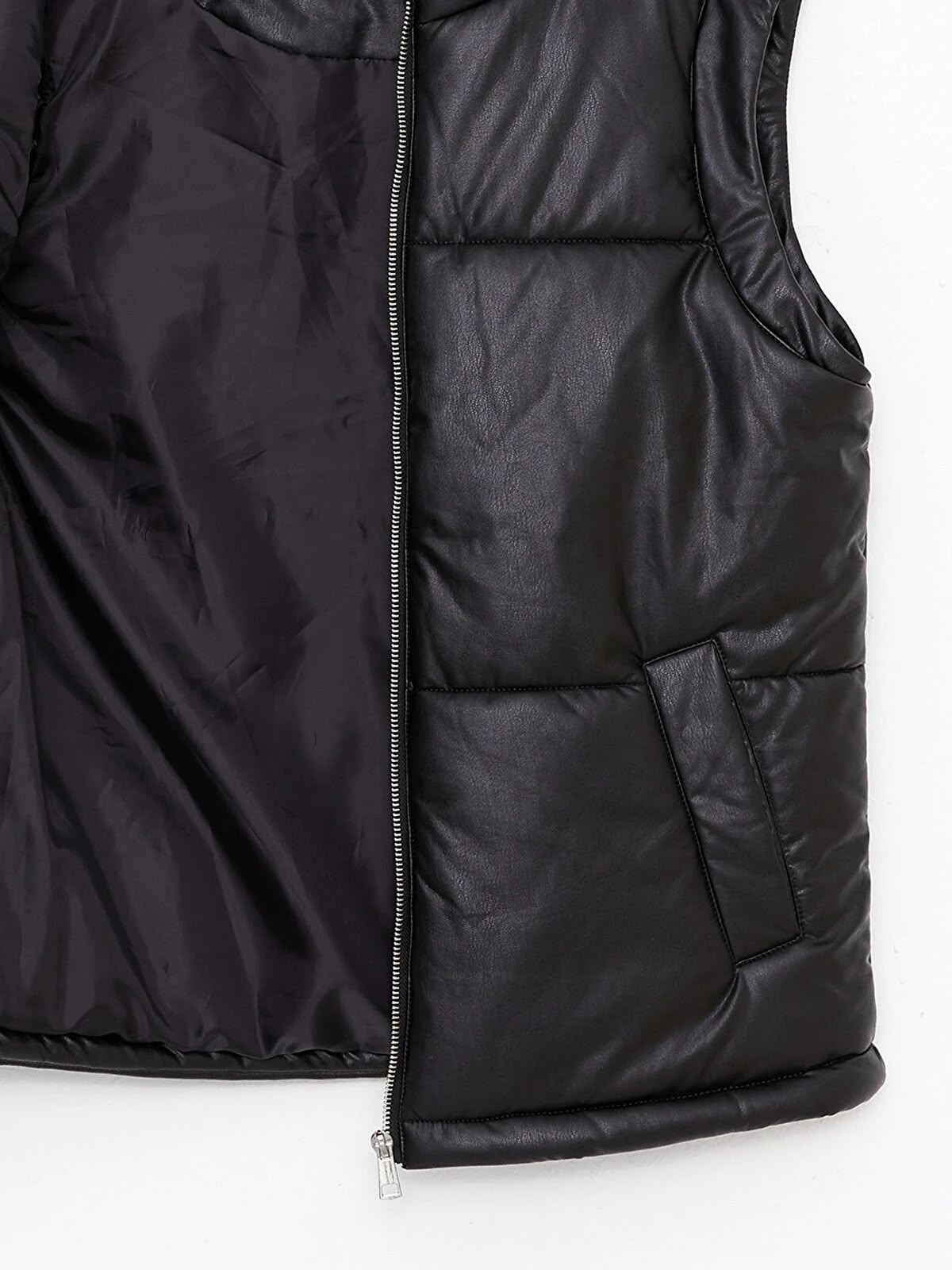 Stand Up Collar Plain Leather Look Inflatable Vest