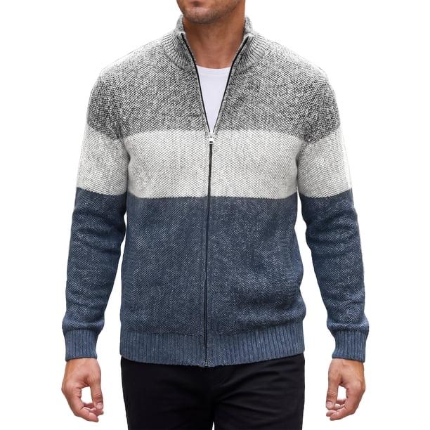 INSPIRE CHIC Men's Sweater Jackets High Neck Contrast Stripes Sweater Jacket