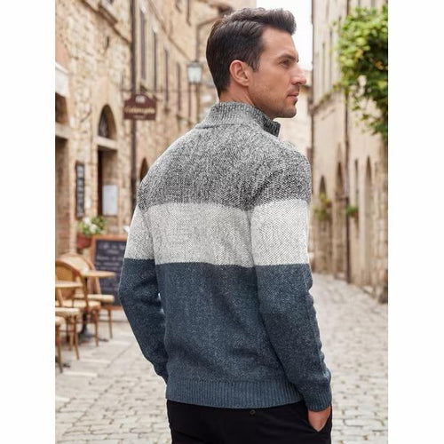 INSPIRE CHIC Men's Sweater Jackets High Neck Contrast Stripes Sweater Jacket