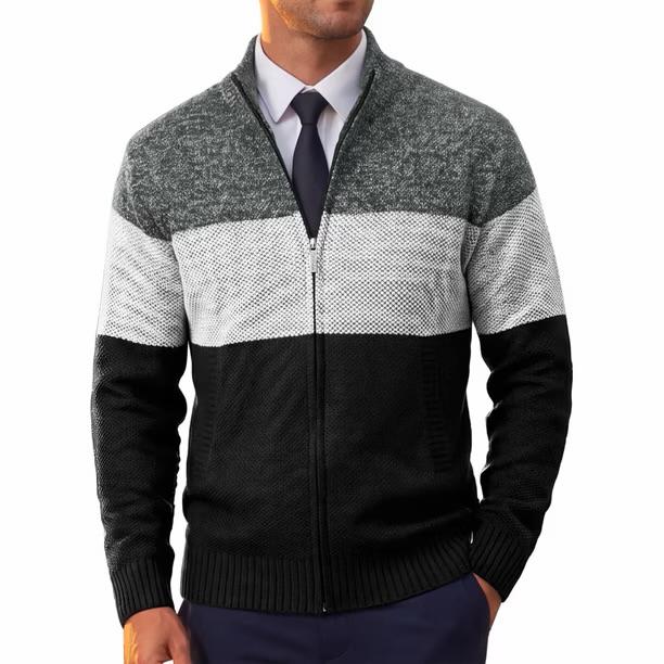 INSPIRE CHIC Men's Sweater Jackets High Neck Contrast Stripes Sweater Jacket
