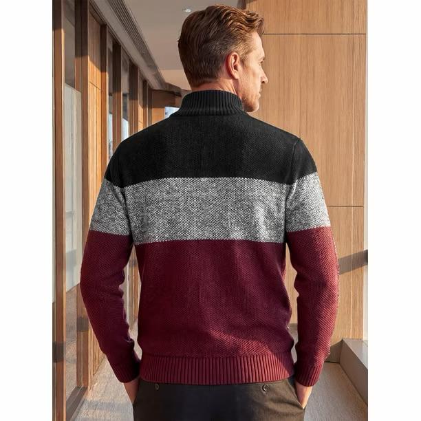 INSPIRE CHIC Men's Sweater Jackets High Neck Contrast Stripes Sweater Jacket